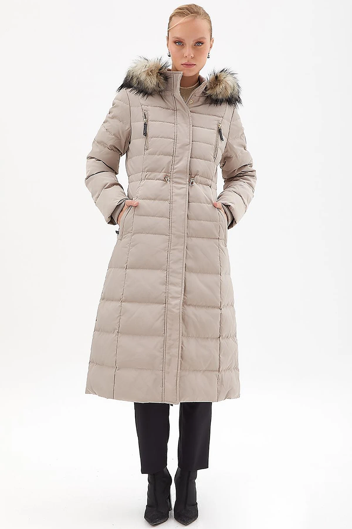 Goose Feather Filled Long Coat Stone