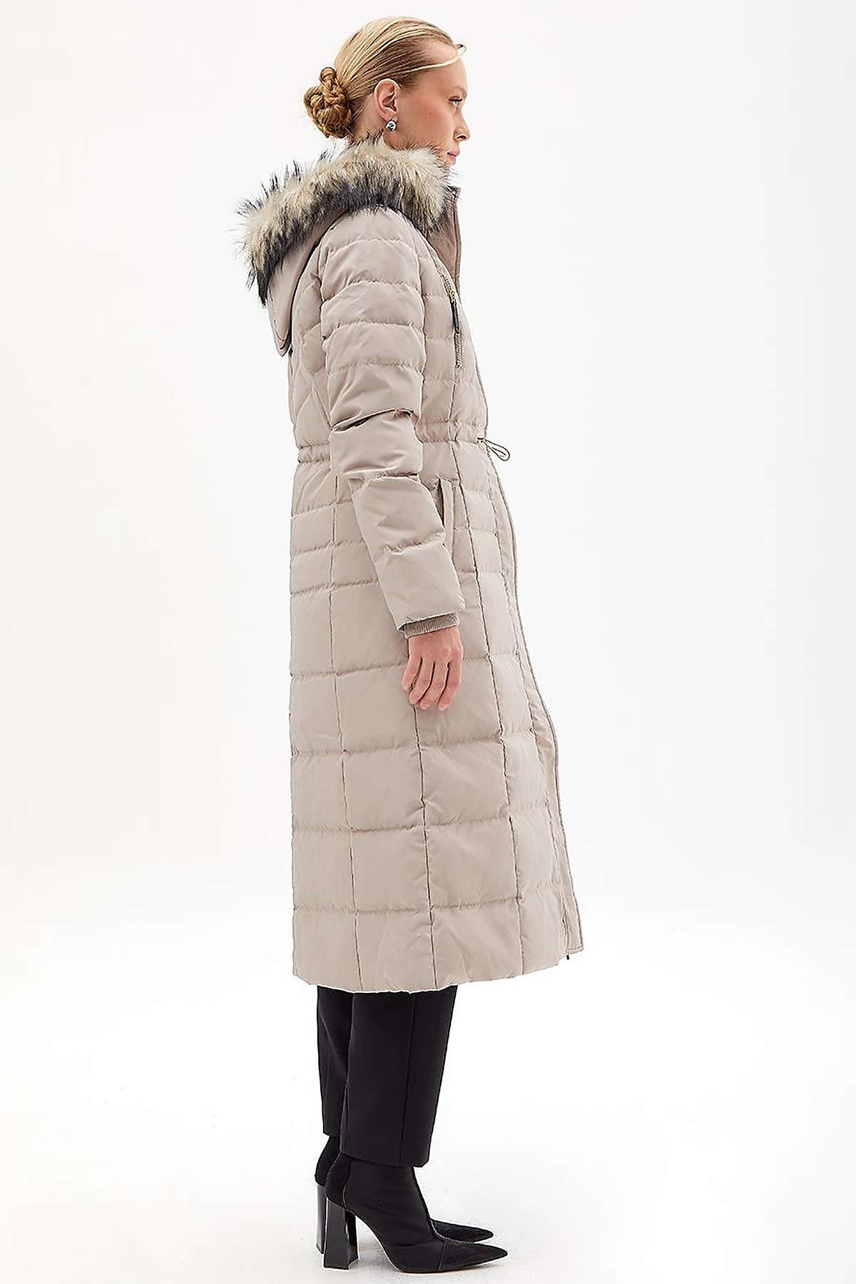Goose Feather Filled Long Coat Stone