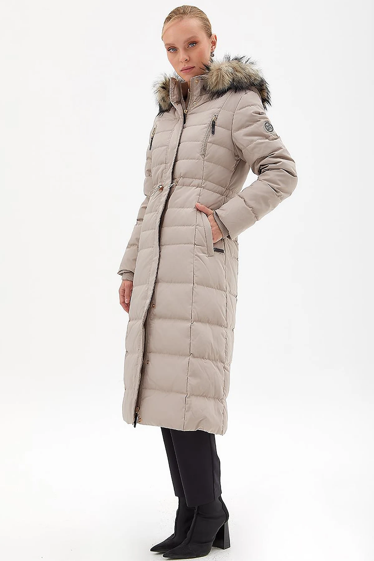 Goose Feather Filled Long Coat Stone
