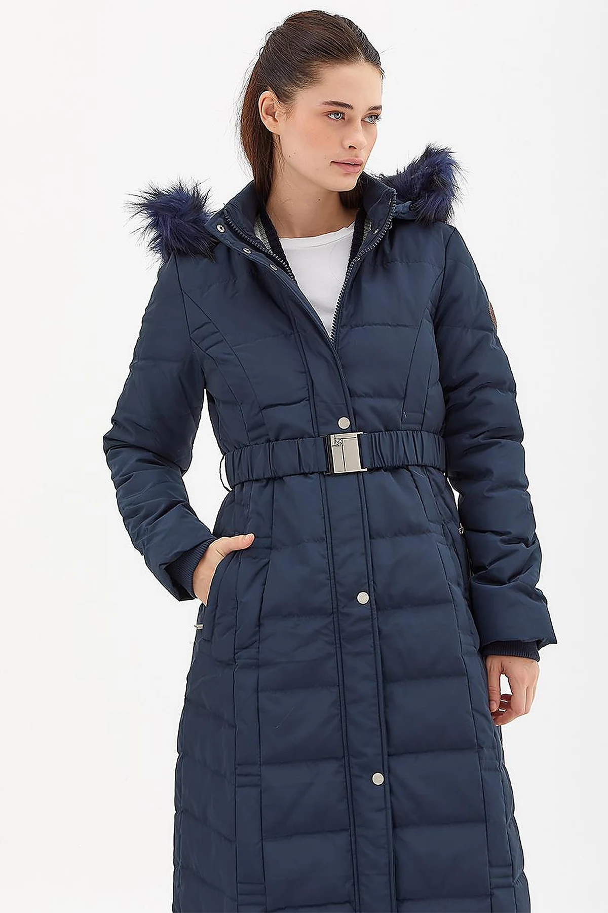 Down Coat With Belt Navy