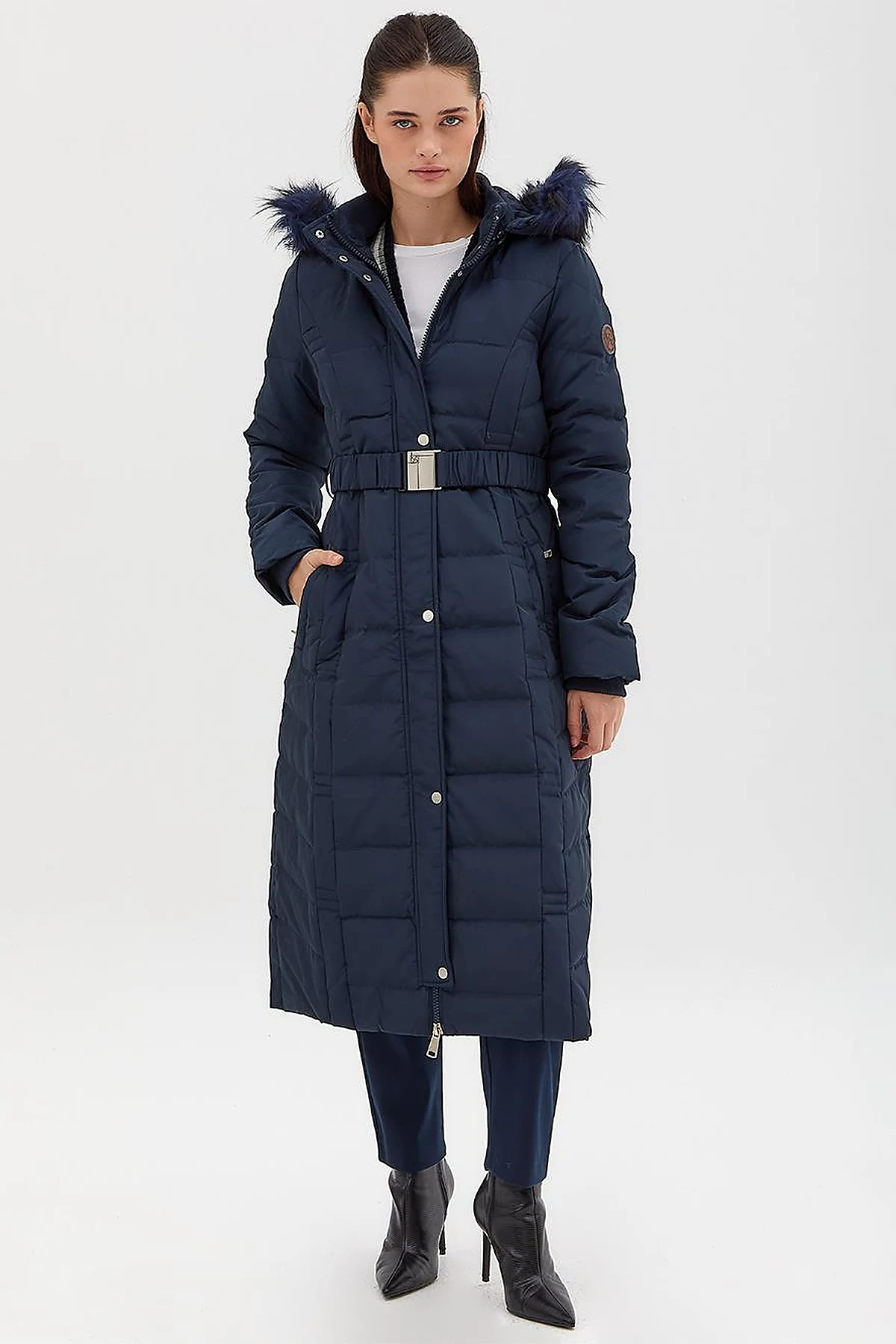 Down Coat With Belt Navy