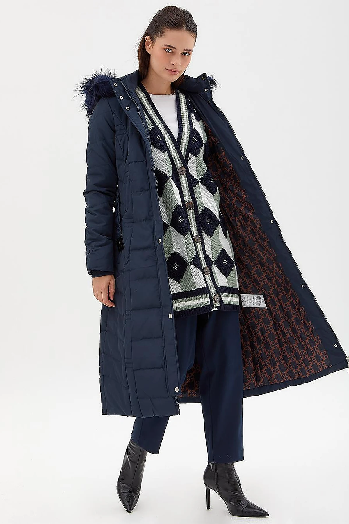 Down Coat With Belt Navy
