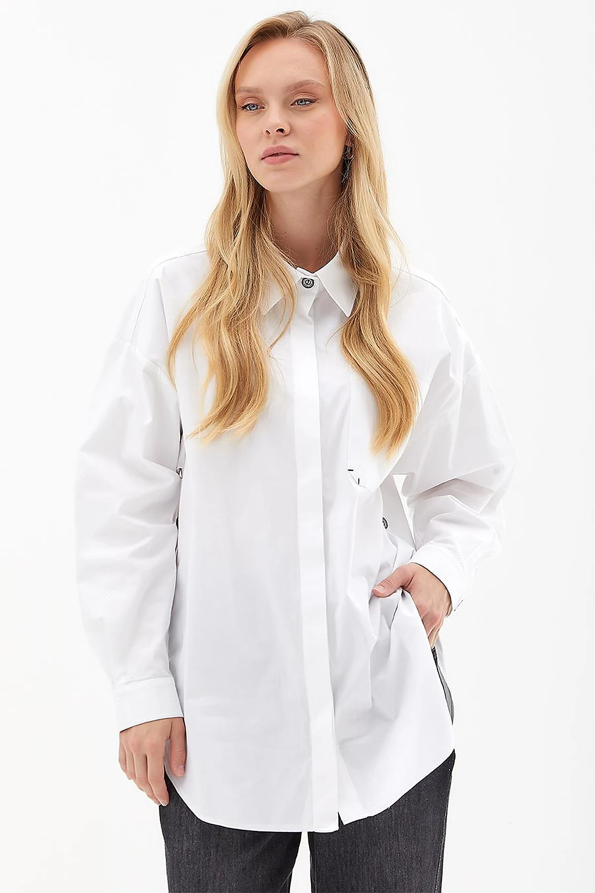 Oversize Poplin Tunik Optik Beyaz