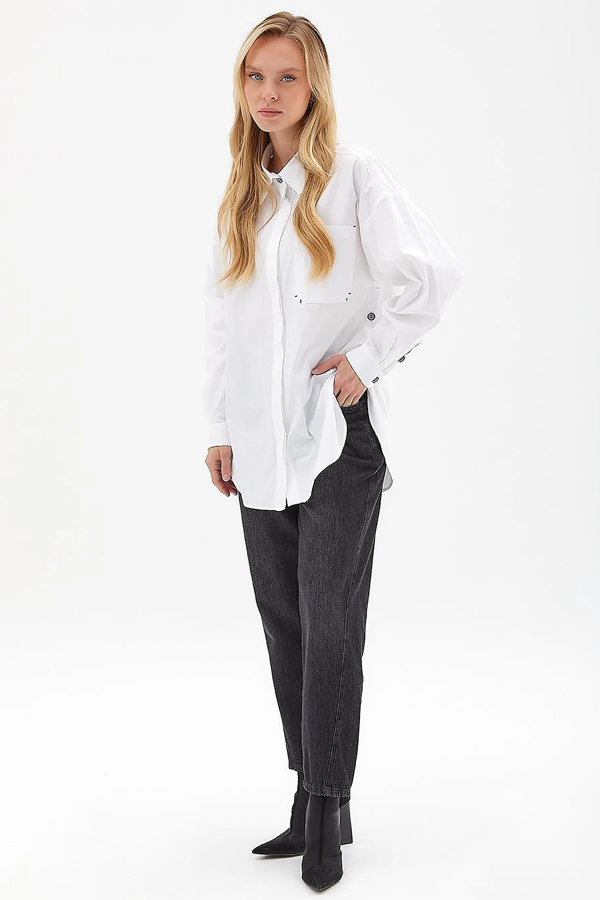 Oversize Poplin Tunik Optik Beyaz