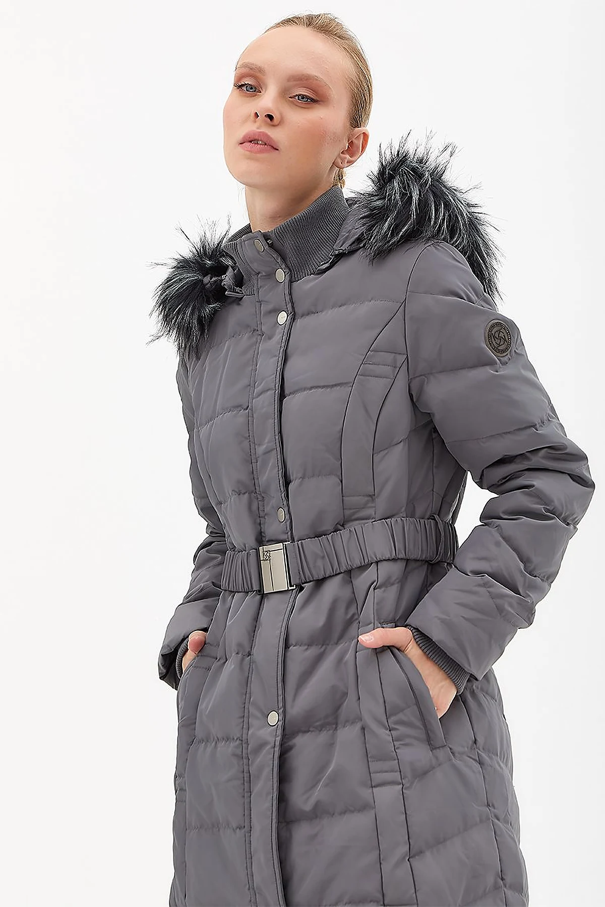 Down Coat With Belt Anthracite