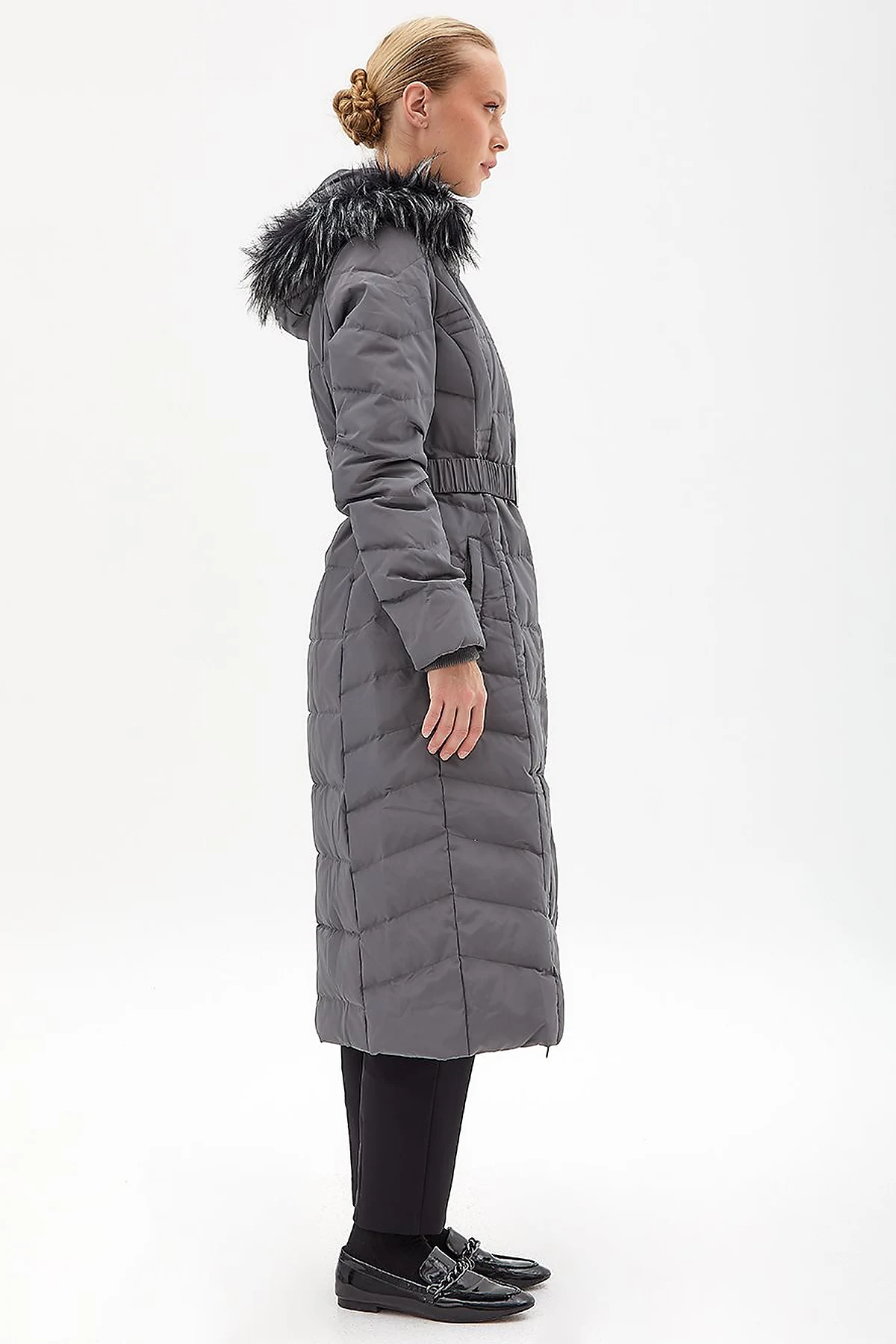 Down Coat With Belt Anthracite