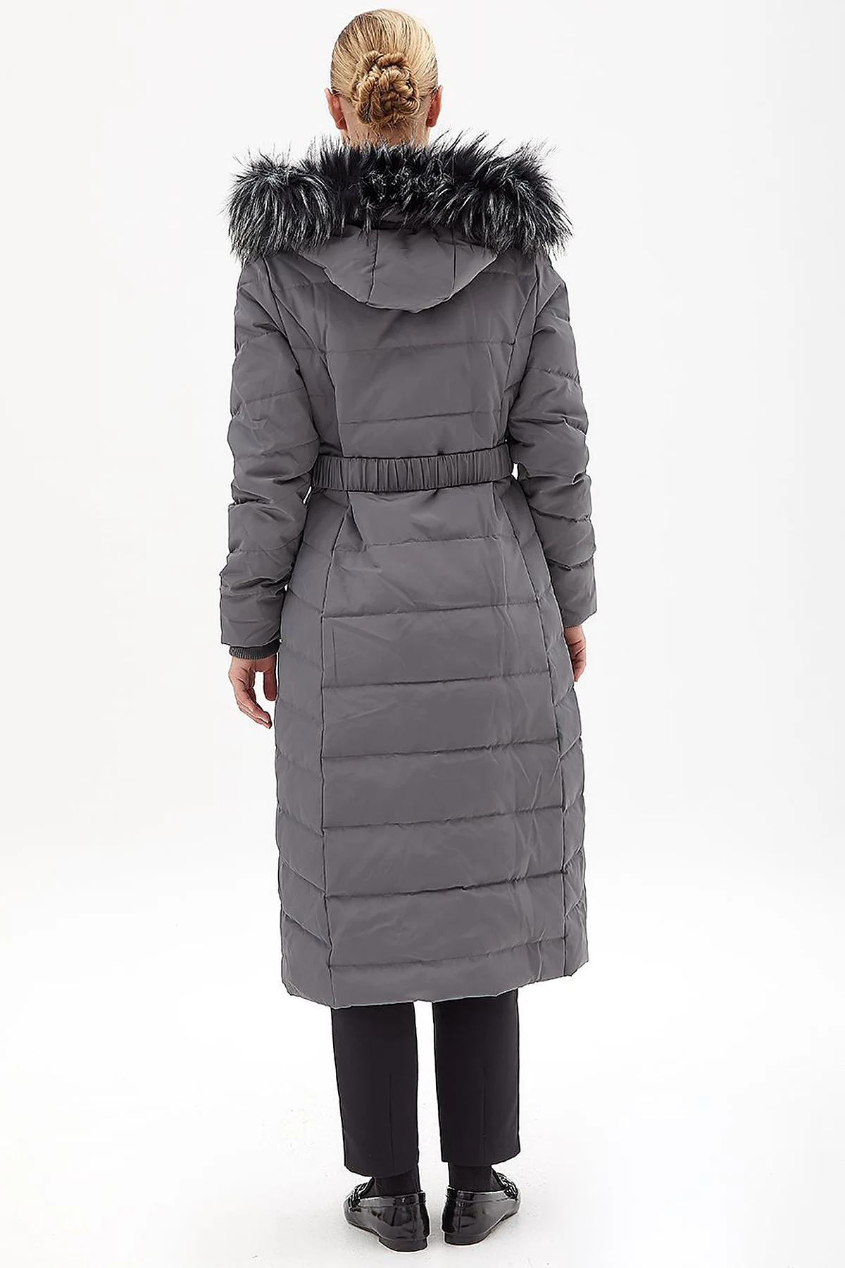 Down Coat With Belt Anthracite