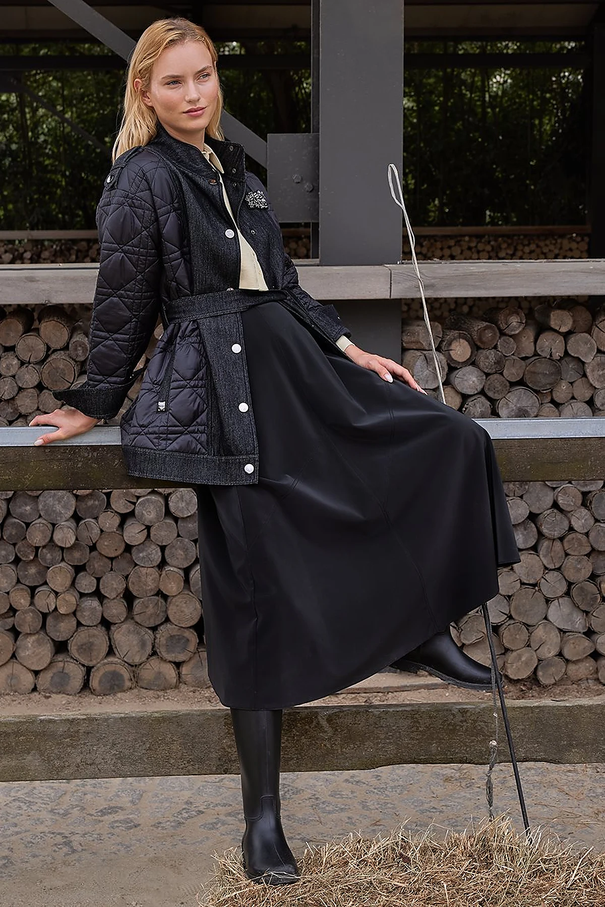 Leather Look A-Line Skirt Black