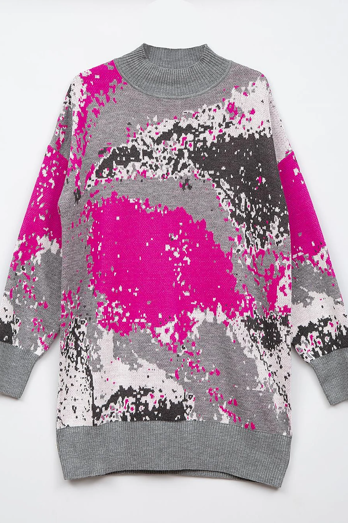 Exclusive Soyut Desen Triko Tunik  Gri