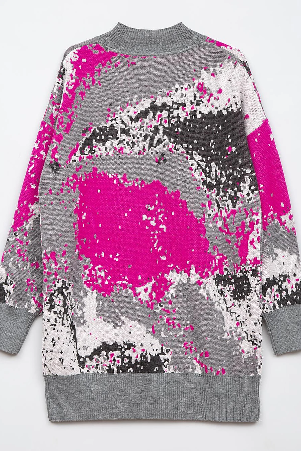 Exclusive Soyut Desen Triko Tunik  Gri