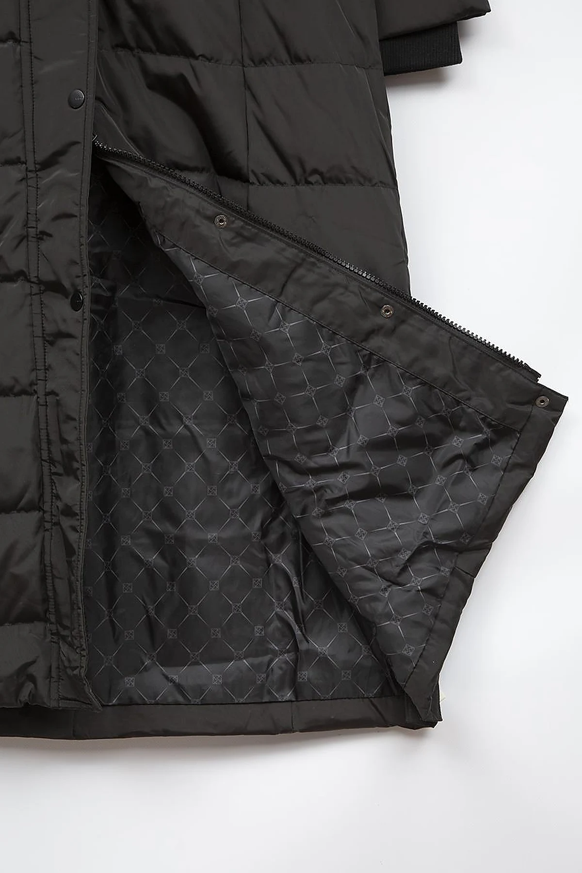 Black Long Goose Down Puffer Coat with Drawstring Waist