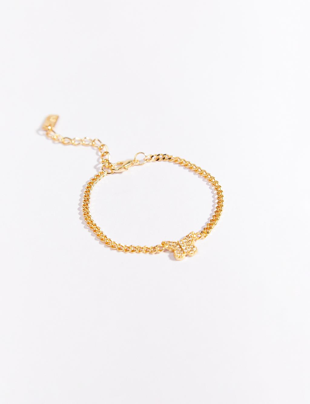 Taşlı Kelebek Figürlü Zincir Bileklik Gold