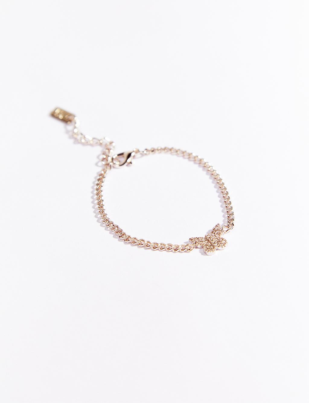 Taşlı Kelebek Figürlü Zincir Bileklik Gümüş