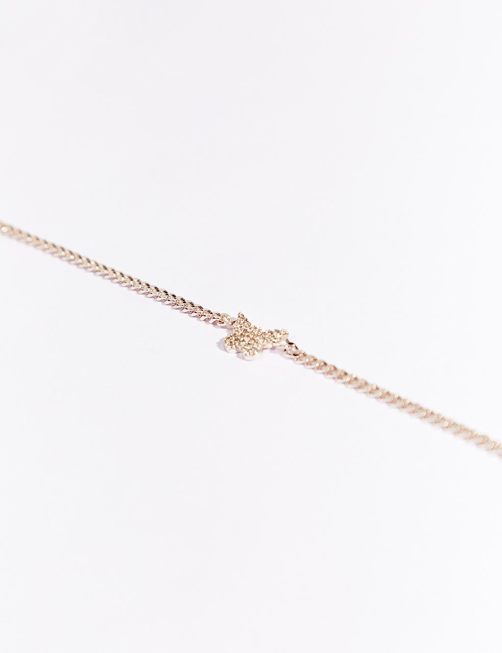 Taşlı Kelebek Figürlü Zincir Bileklik Gümüş