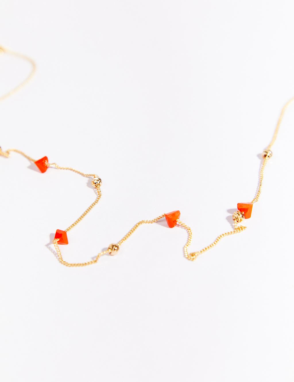 Boncuklu İnce Zincir Kolye Gold