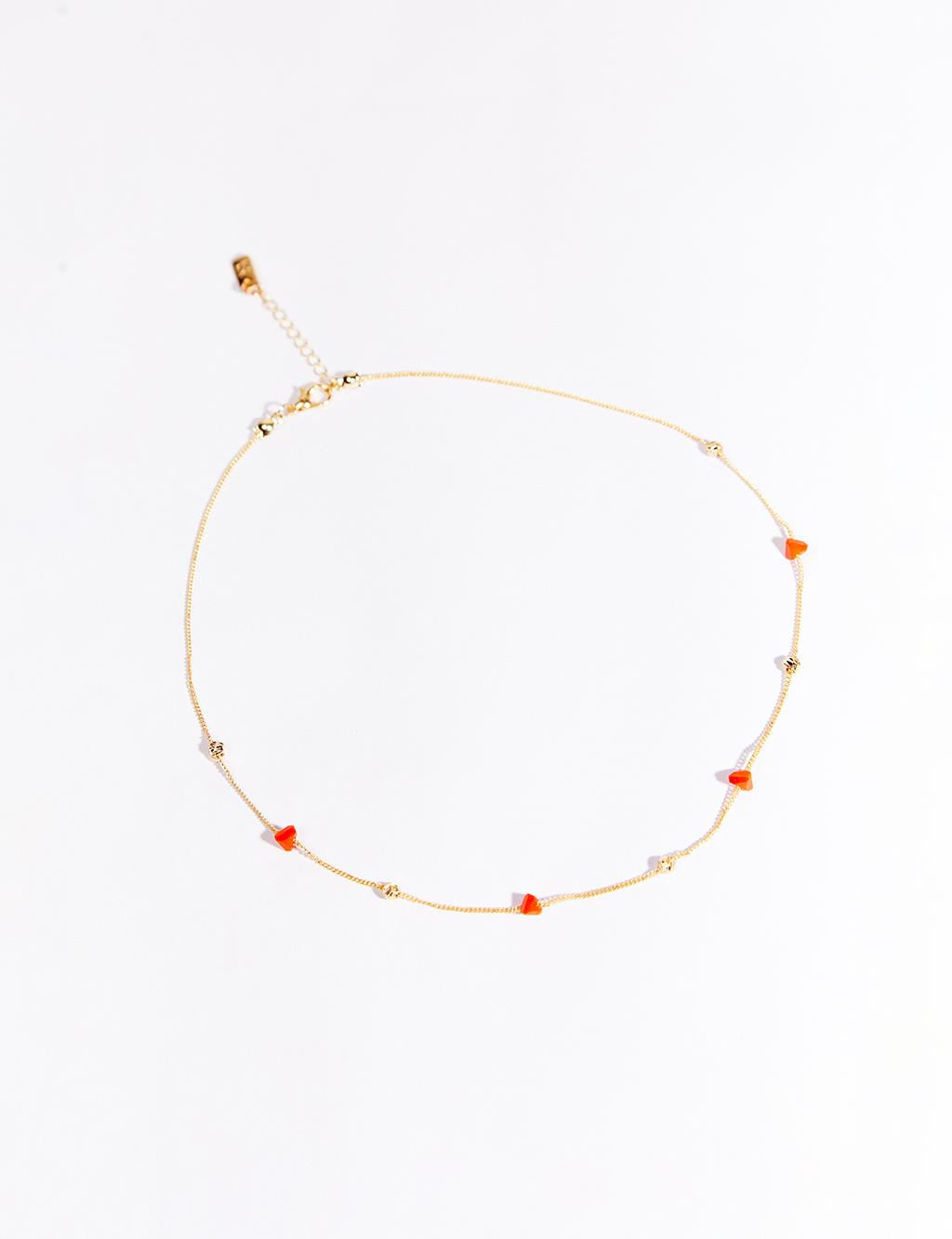 Boncuklu İnce Zincir Kolye Gold