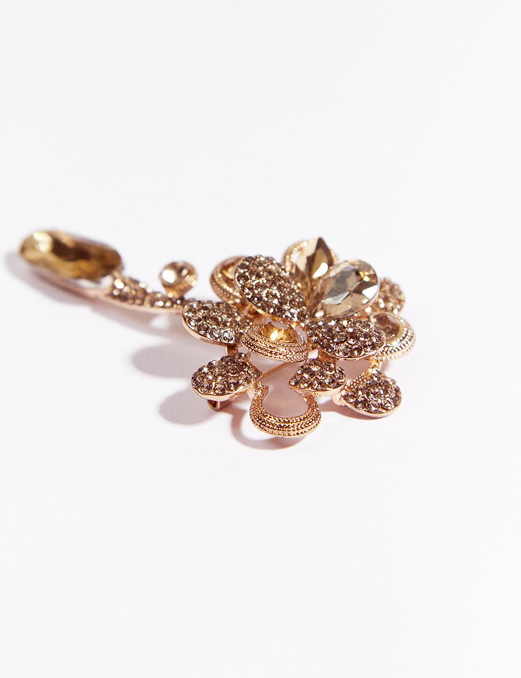 Flower Figured Stone Brooch Beige