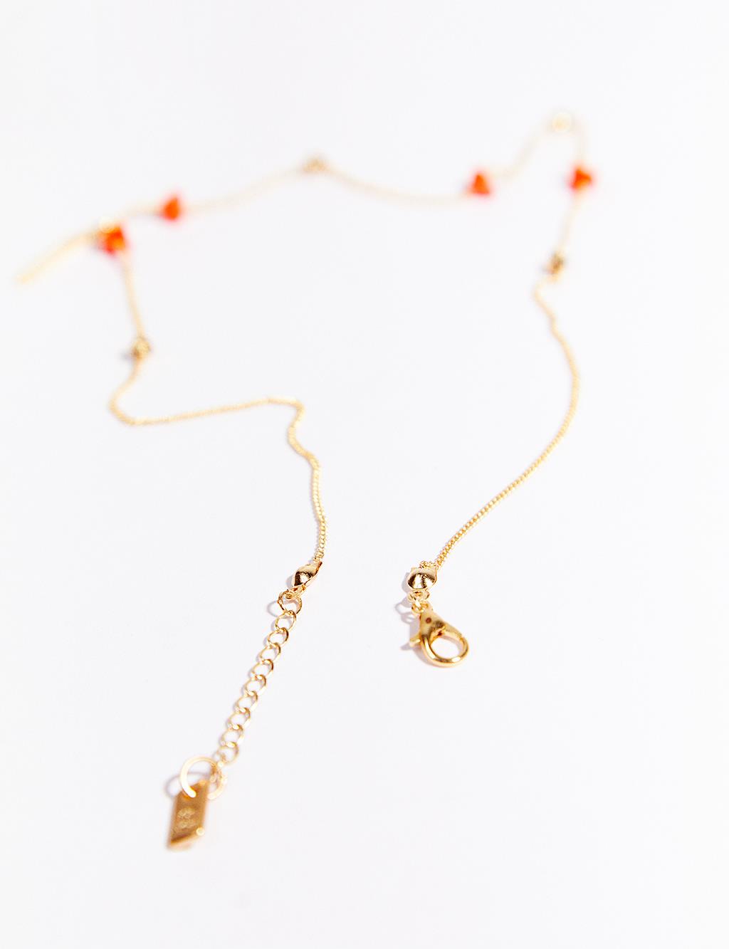 Boncuklu İnce Zincir Kolye Gold