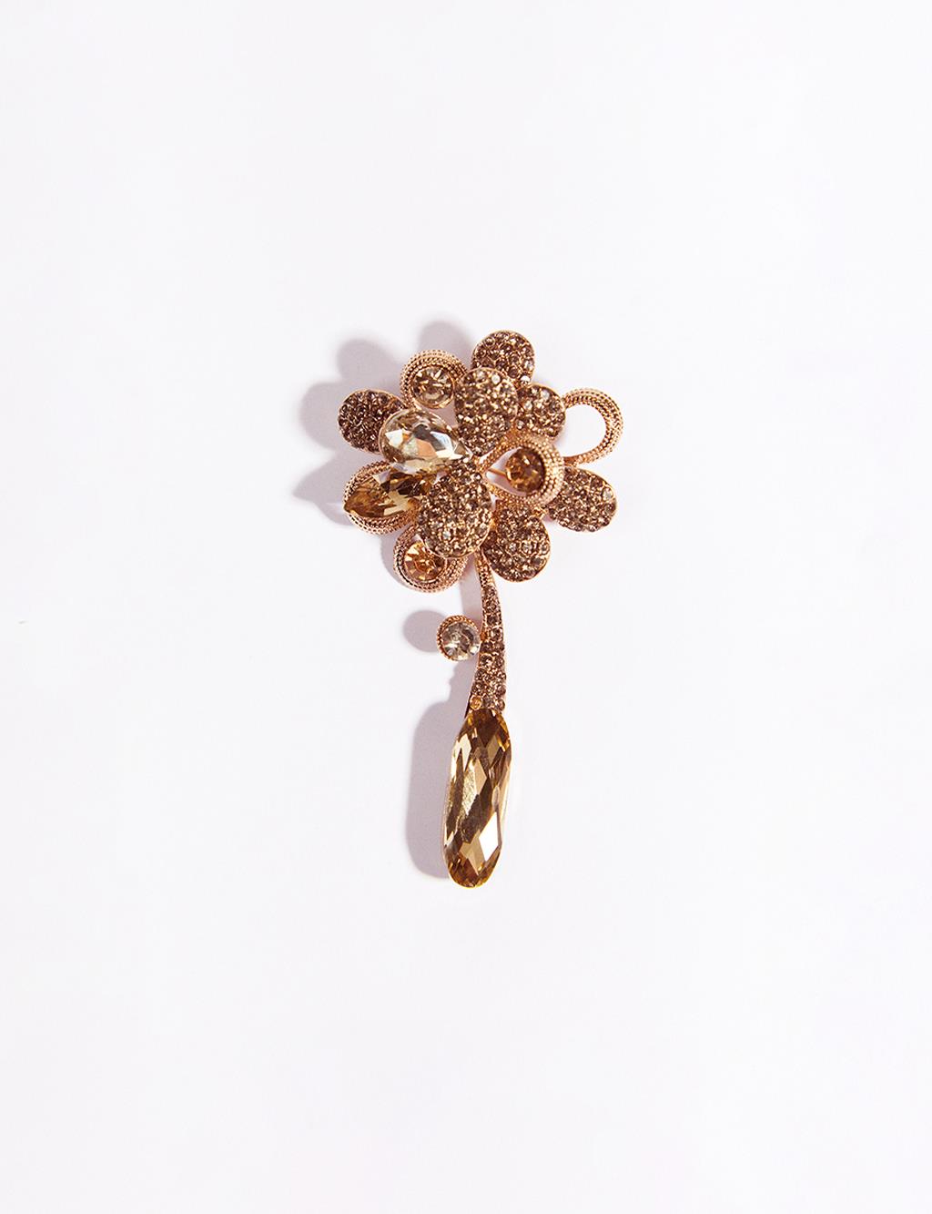 Flower Figured Stone Brooch Beige