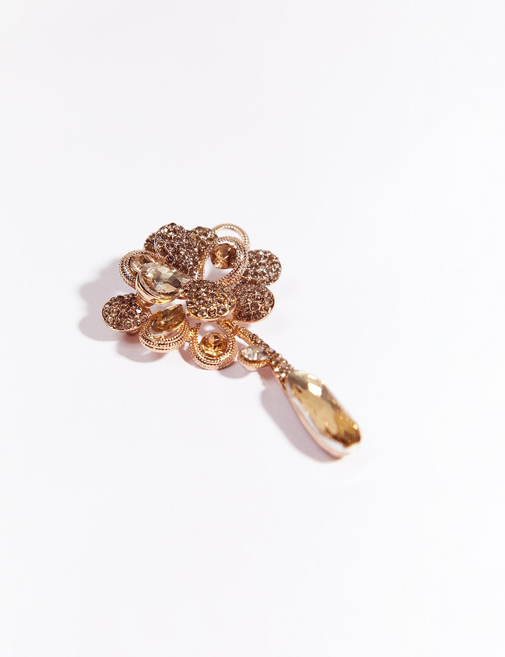 Flower Figured Stone Brooch Beige