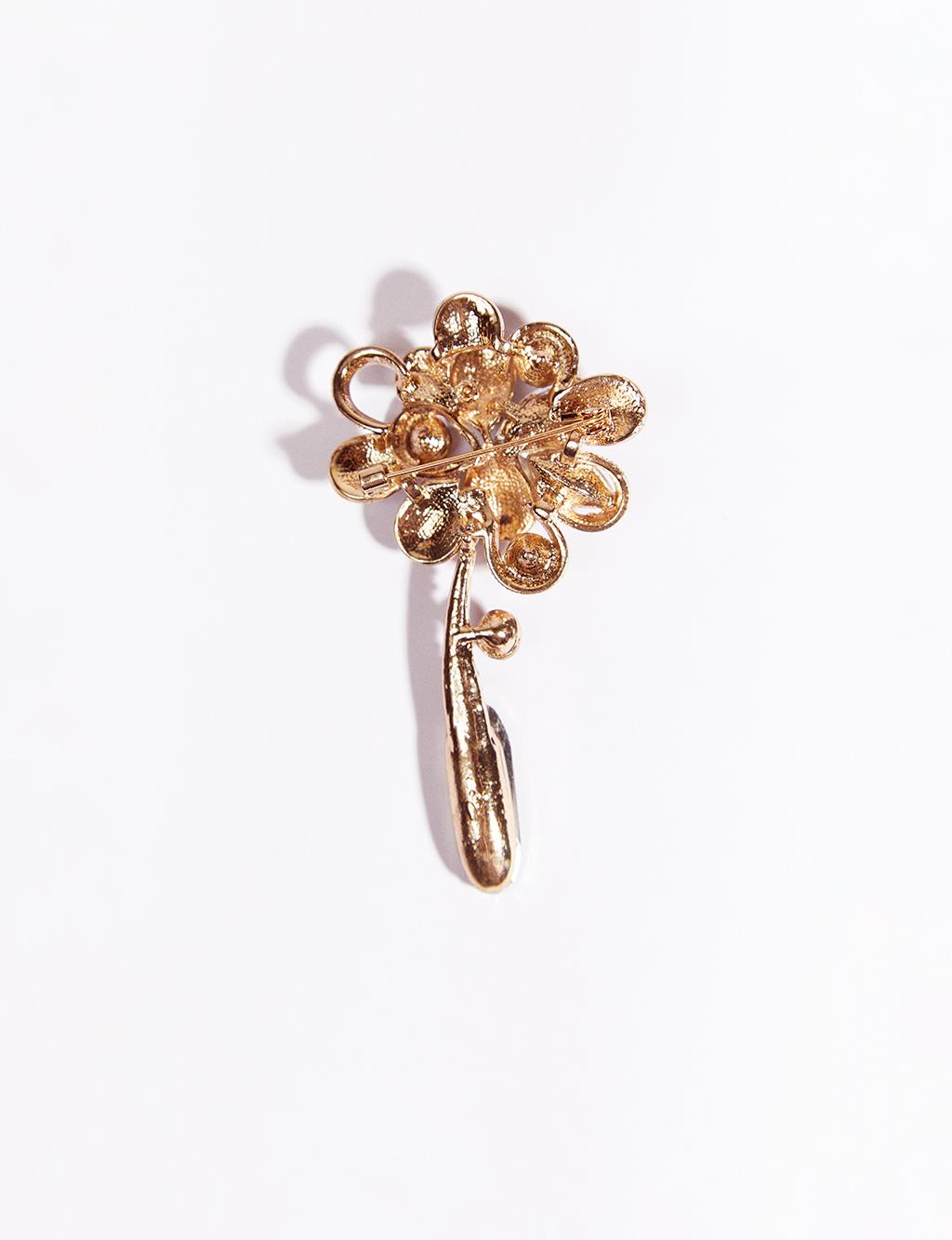 Flower Figured Stone Brooch Beige