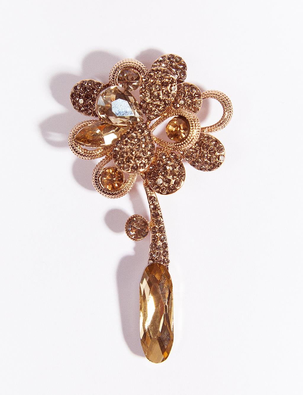 Flower Figured Stone Brooch Beige
