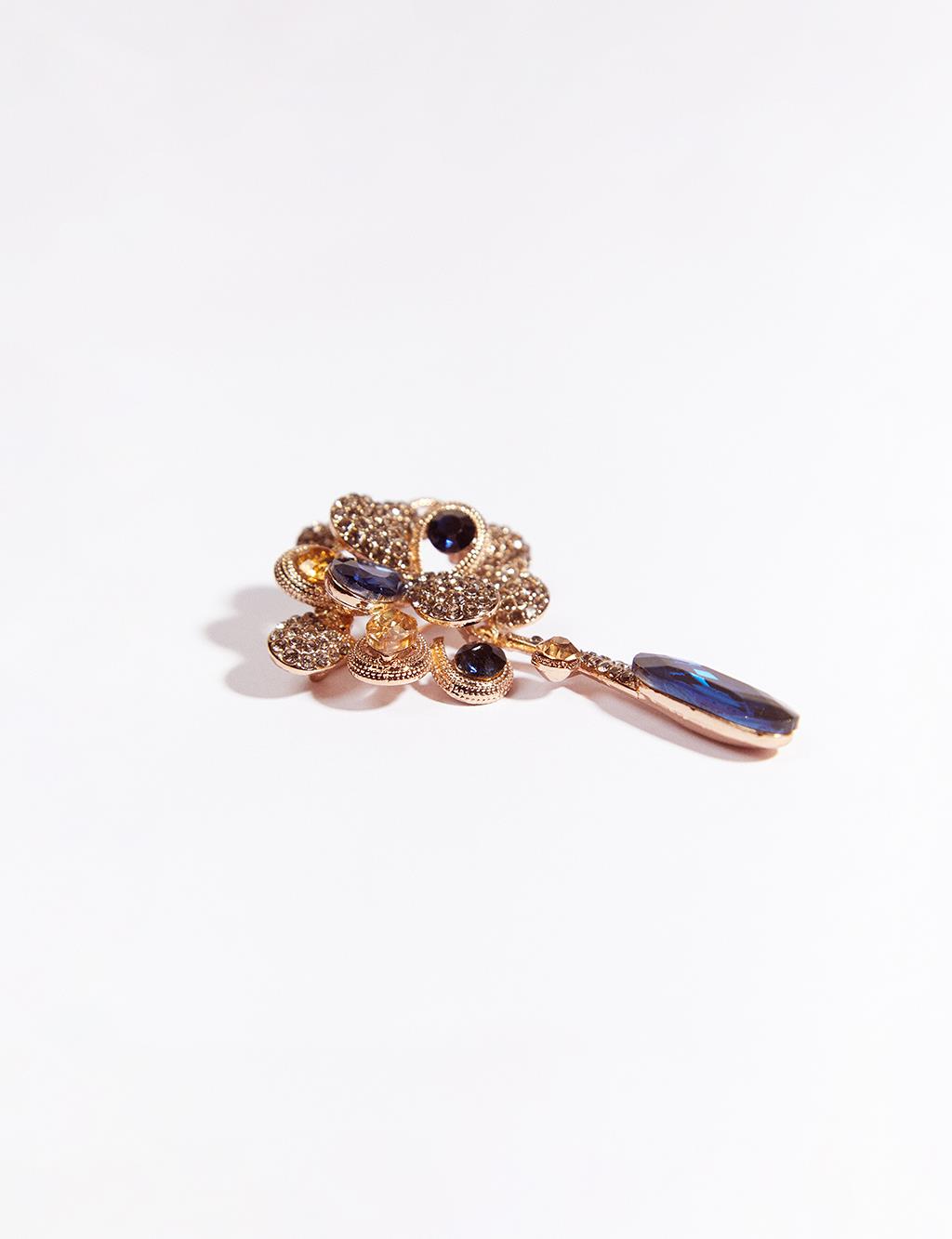 Flower Figured Stone Brooch Blue