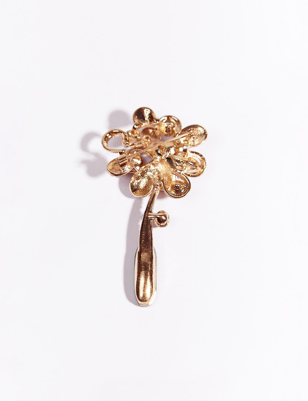 Flower Figured Stone Brooch Green