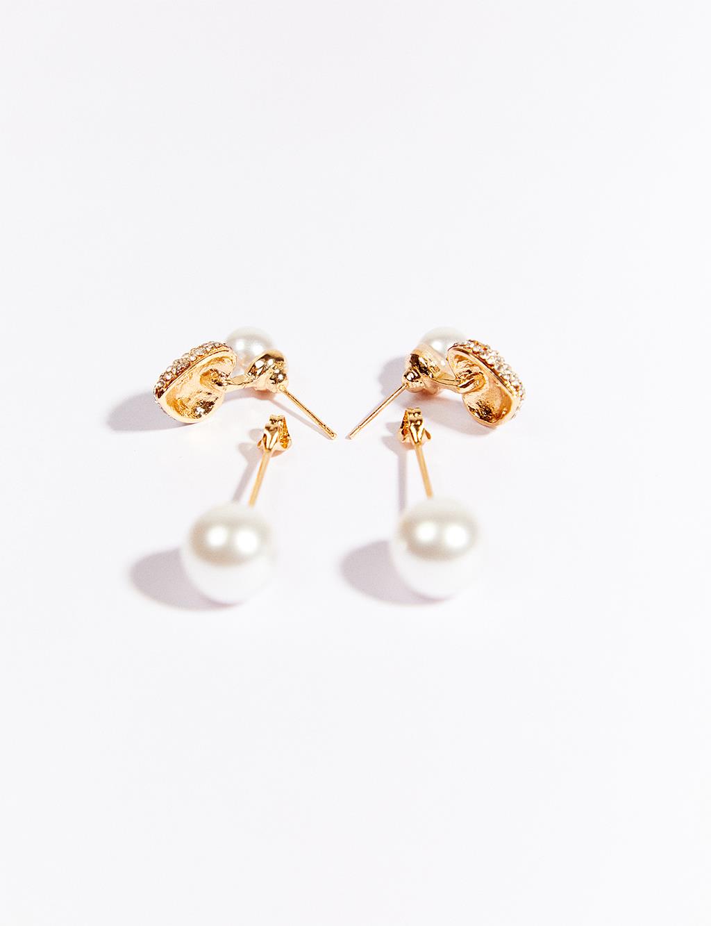 Pearl-Detailed Dangling Earrings in Gold