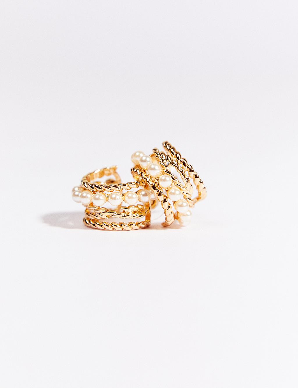 Twisted Pearl-Detailed Hoop Earrings in Gold