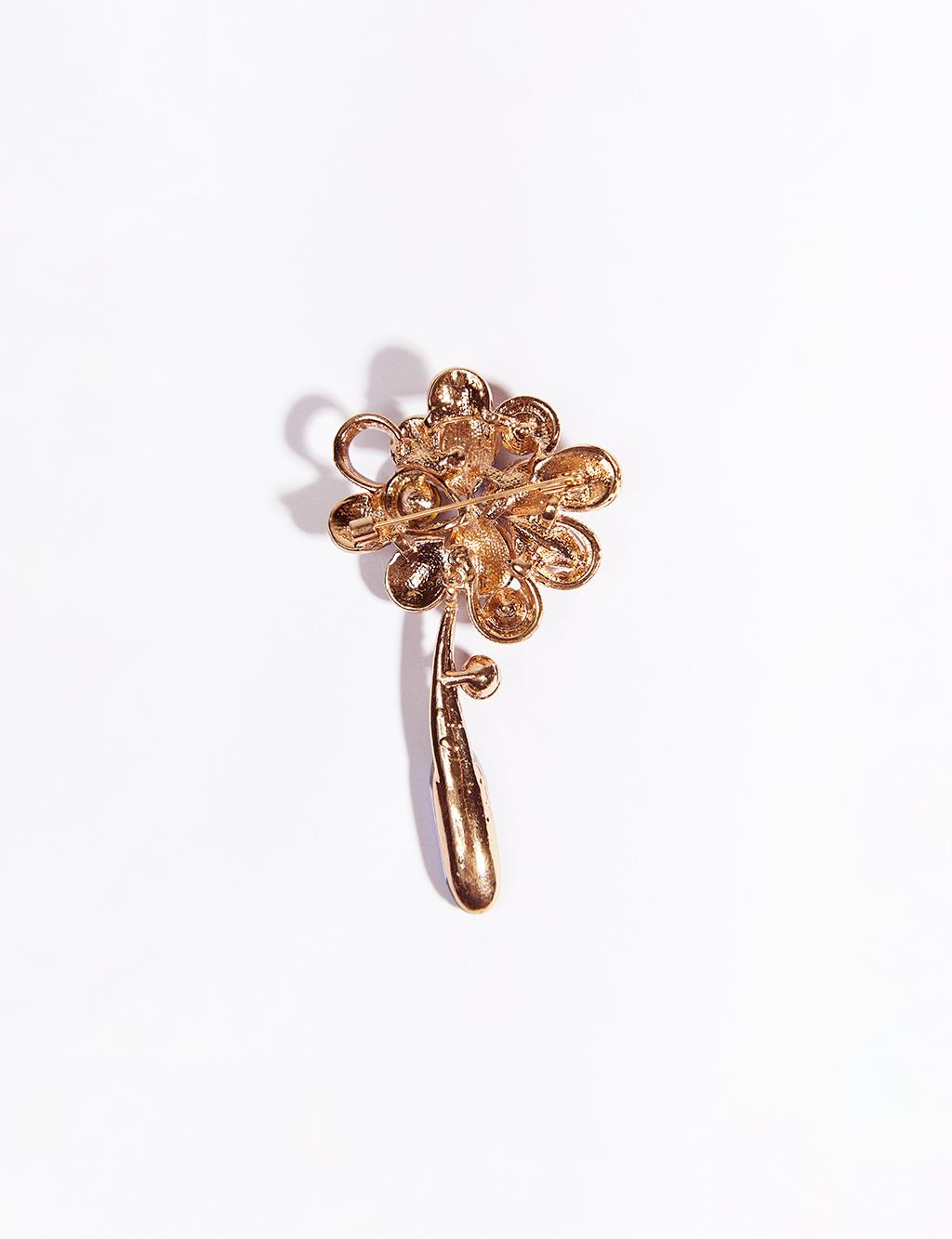 Flower Figured Stone Brooch Blue