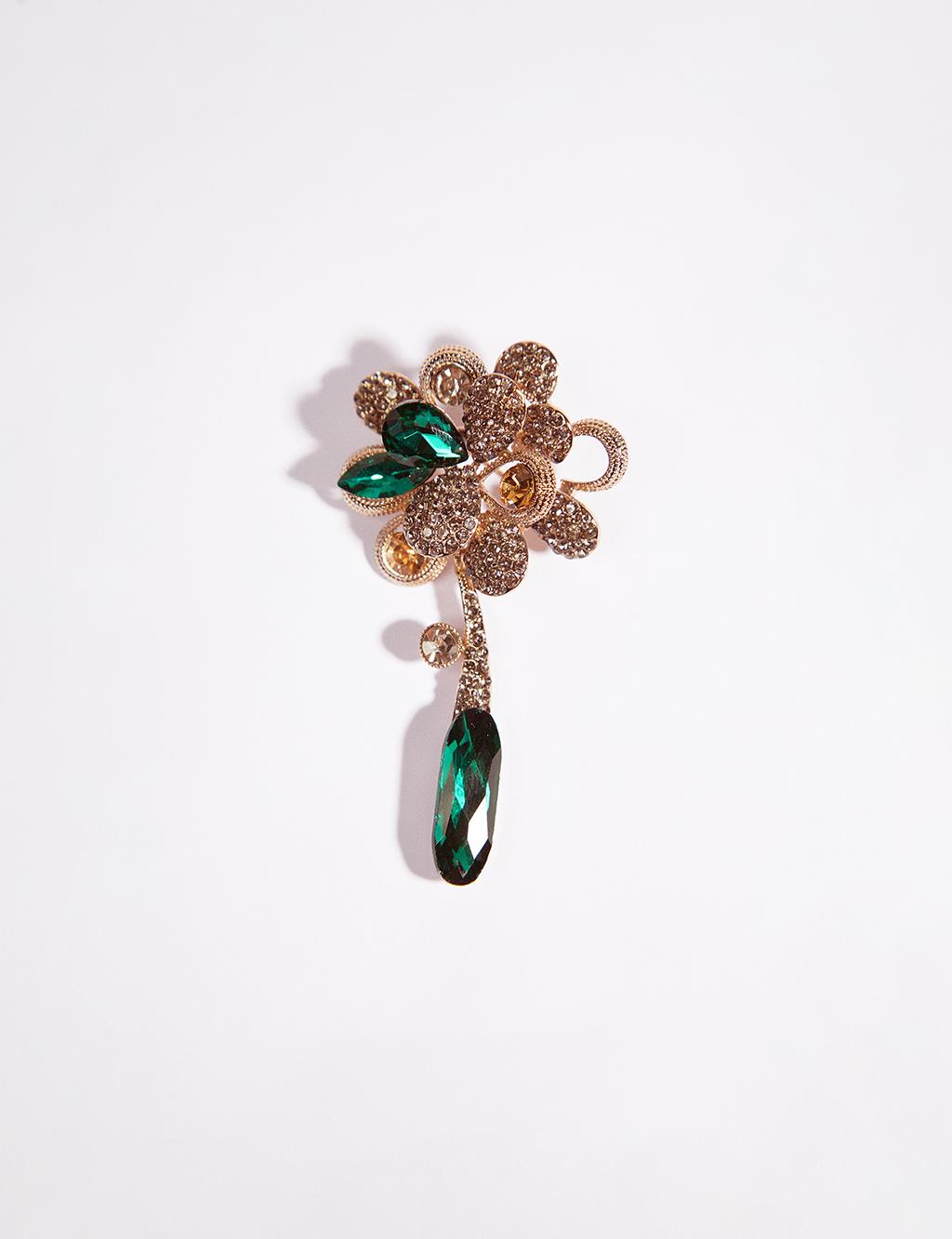 Flower Figured Stone Brooch Green