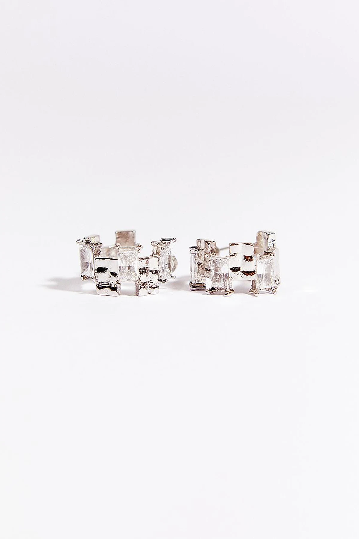 Baguette Stone Earrings in Silver