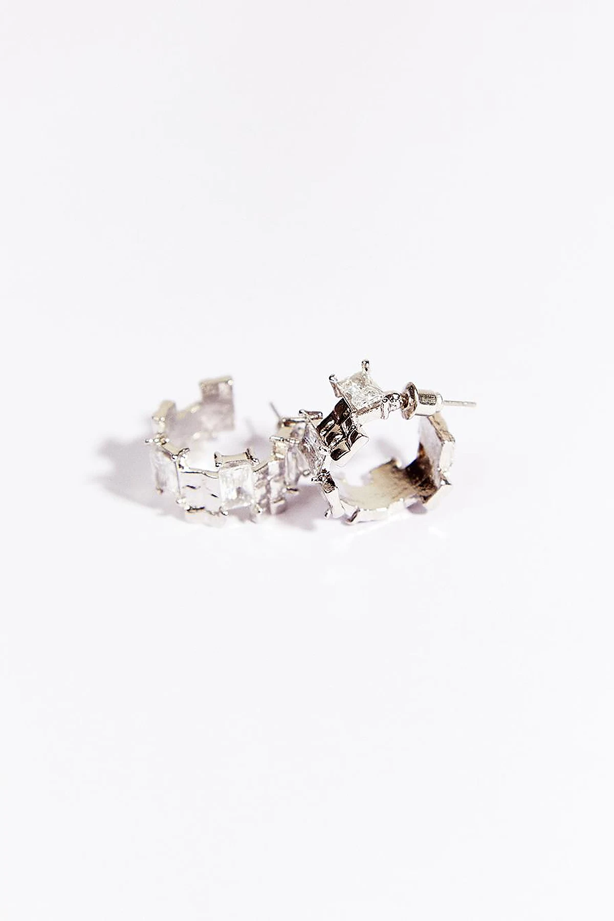 Baguette Stone Earrings in Silver