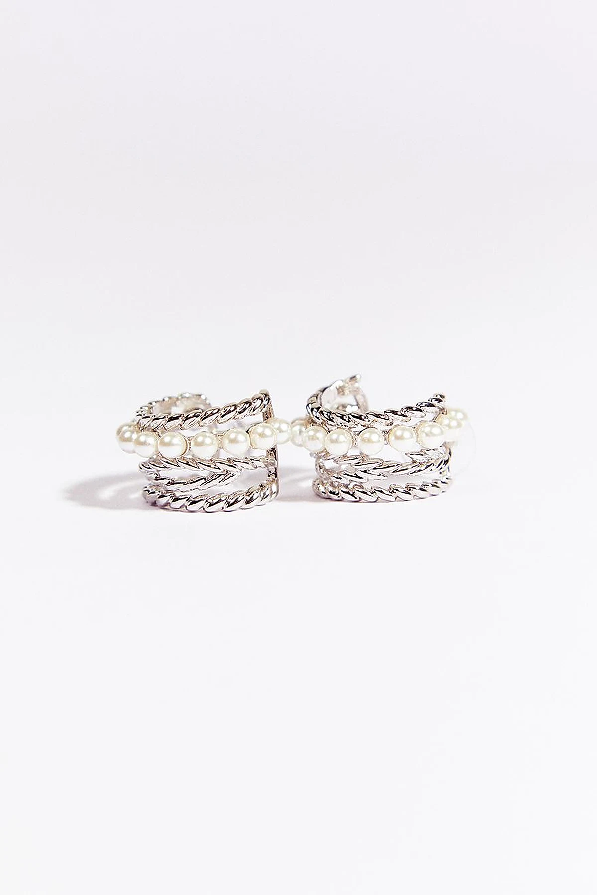 Burgulu İnci Detaylı Halka Küpe Gümüş