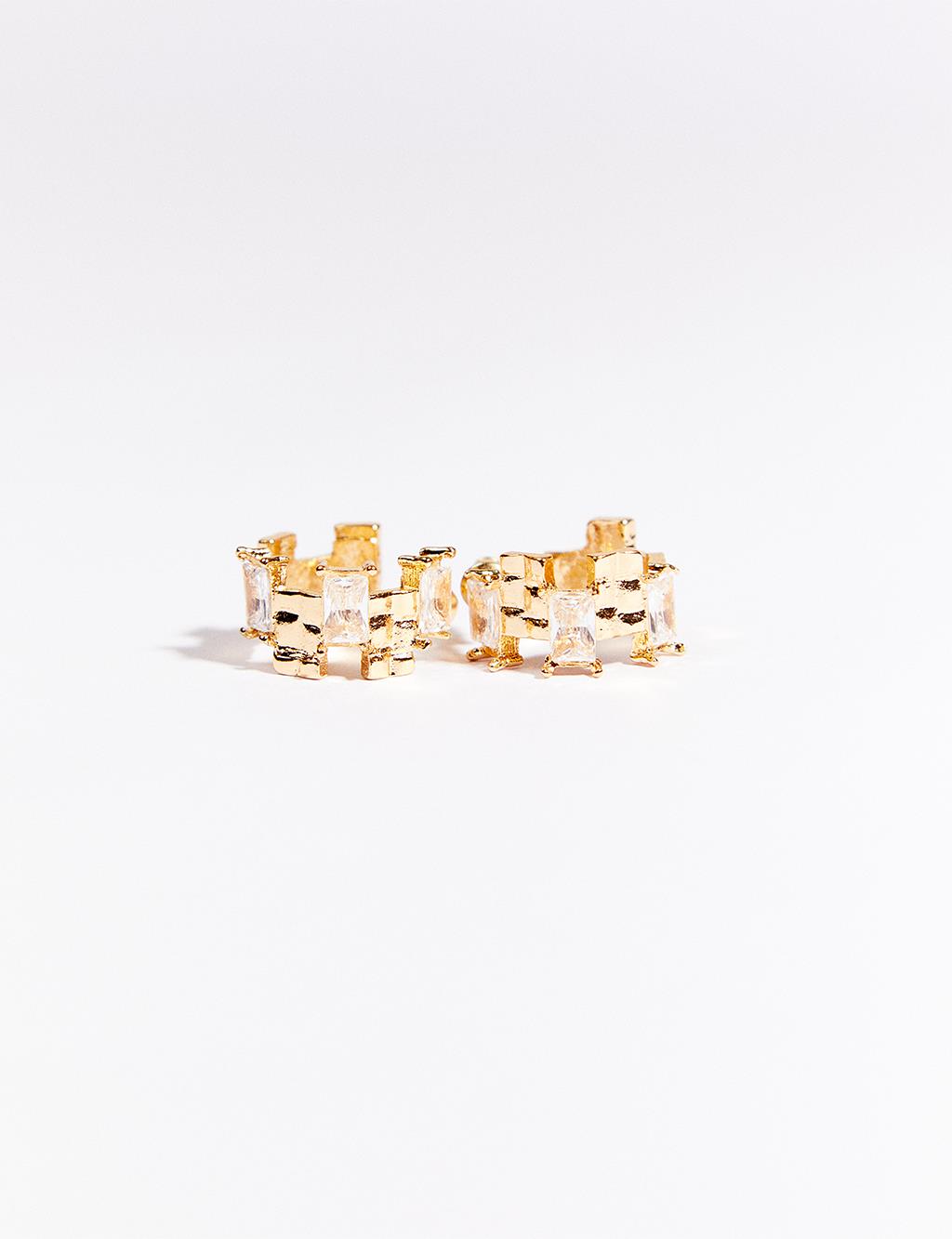 Baguette Stone Earrings in Gold