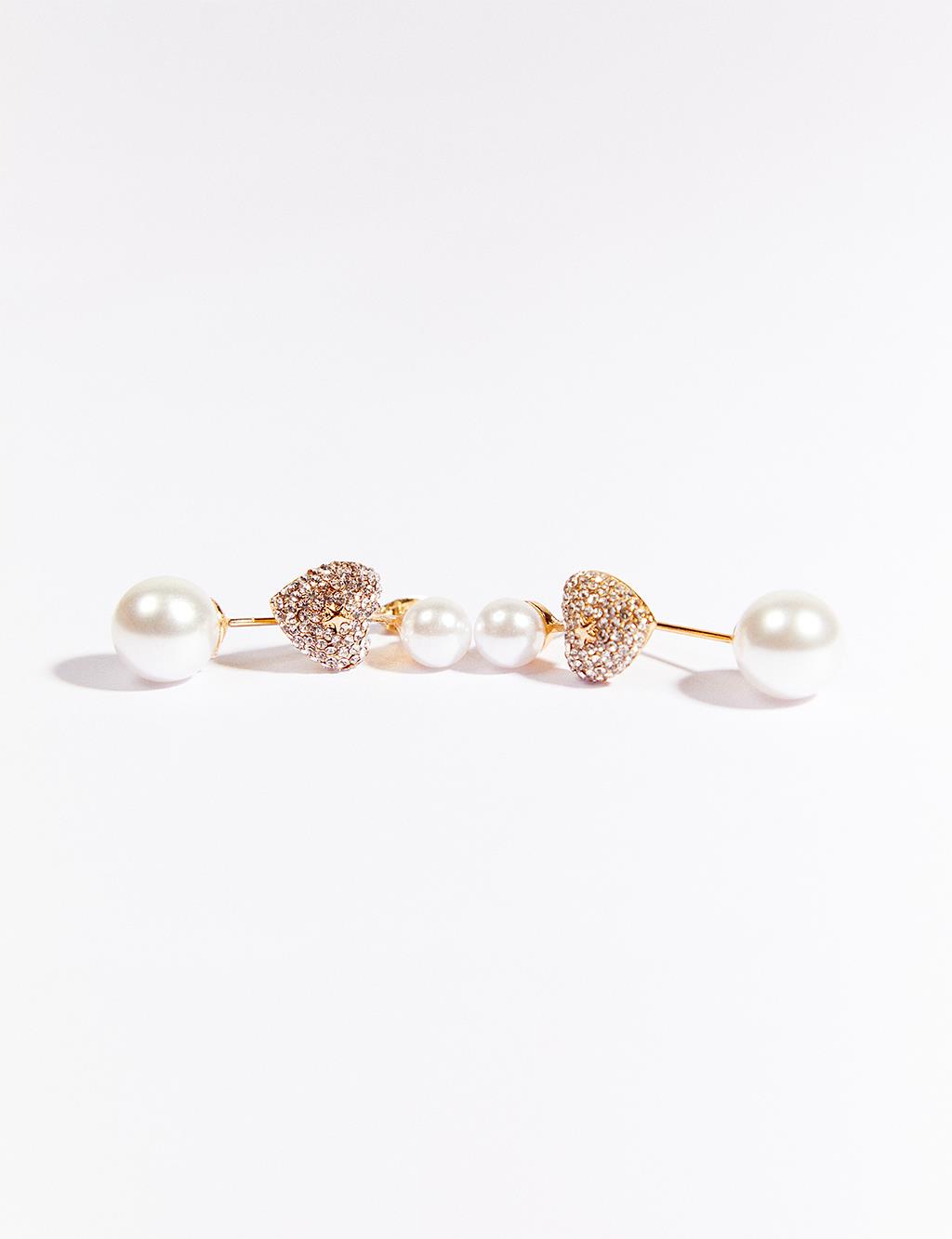  Pearl-Detailed Dangling Earrings in Gold
