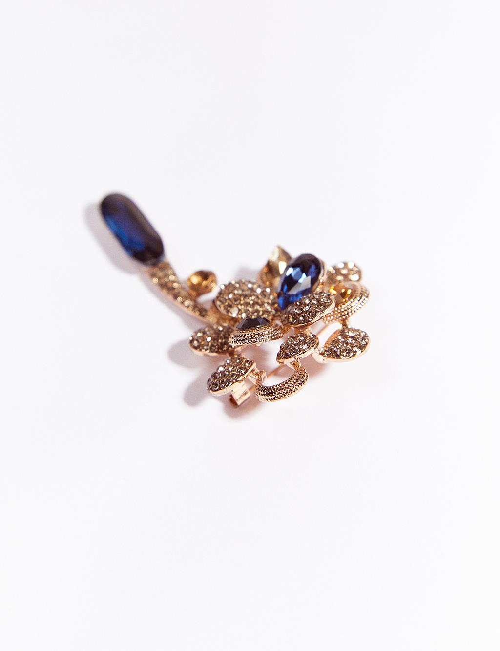 Flower Figured Stone Brooch Blue