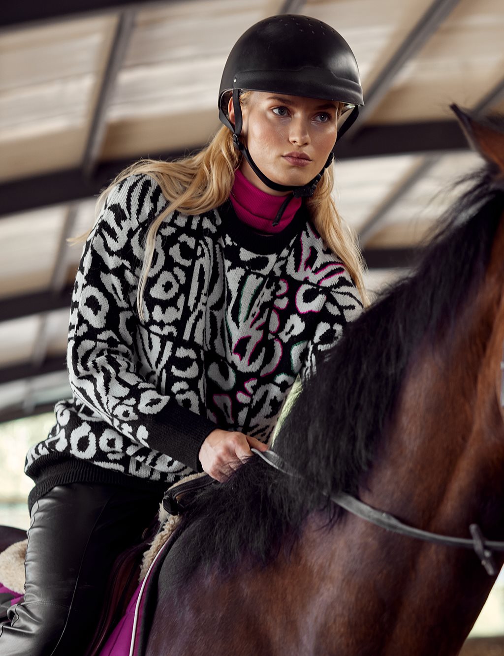 Exclusive Abstract Patterned Knitwear Tunic Black-Optical White