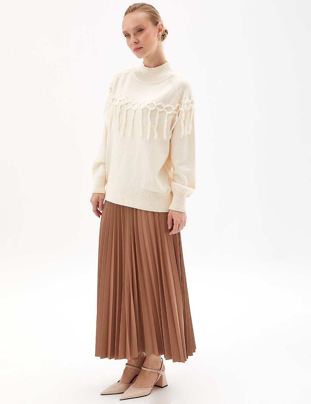 Exclusive Tasseled Knitwear Tunic Stone