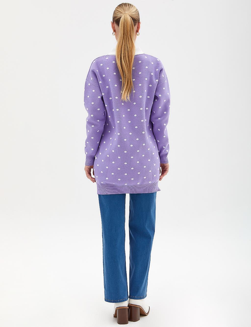 Collared Polka Dot Knitwear Tunic Lilac
