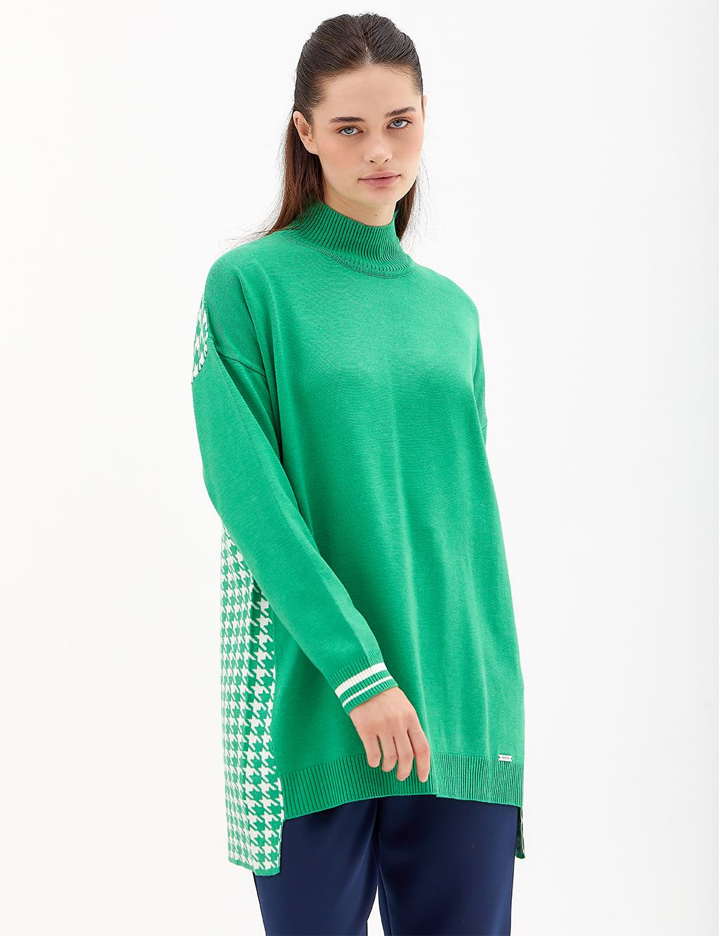 Houndstooth Patterned Knitwear Tunic Green