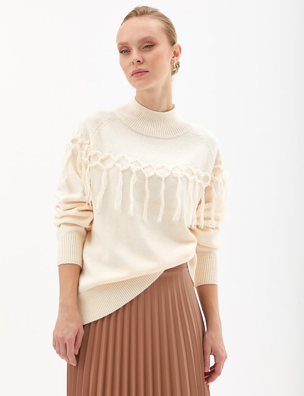 Exclusive Tasseled Knitwear Tunic Stone
