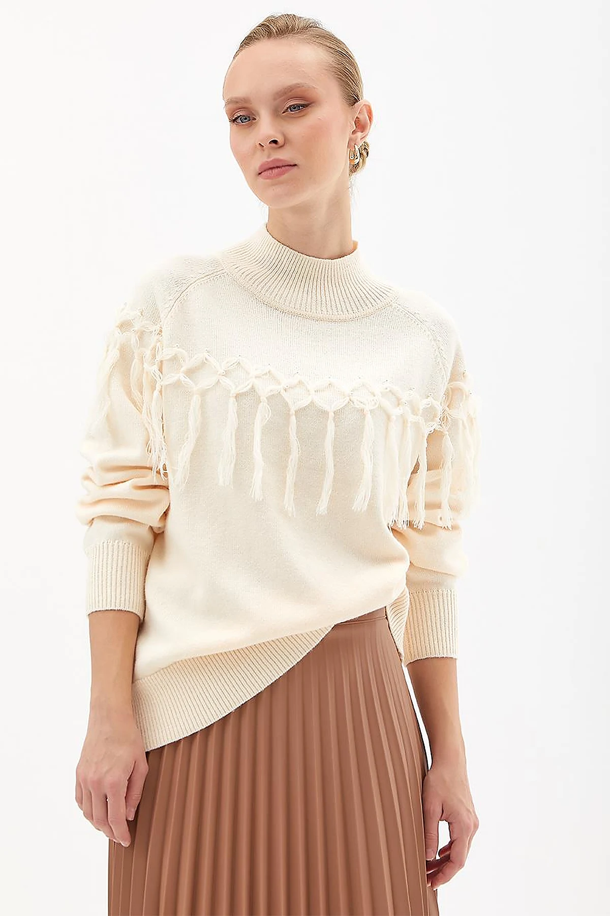 Exclusive Tasseled Knitwear Tunic Stone
