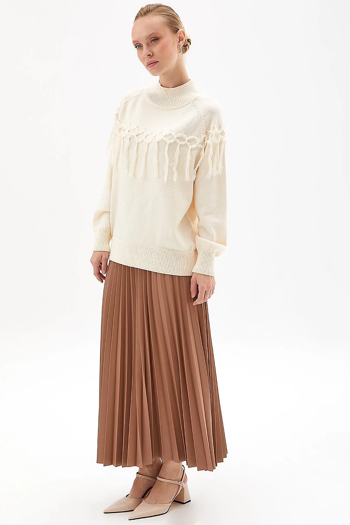 Exclusive Tasseled Knitwear Tunic Stone