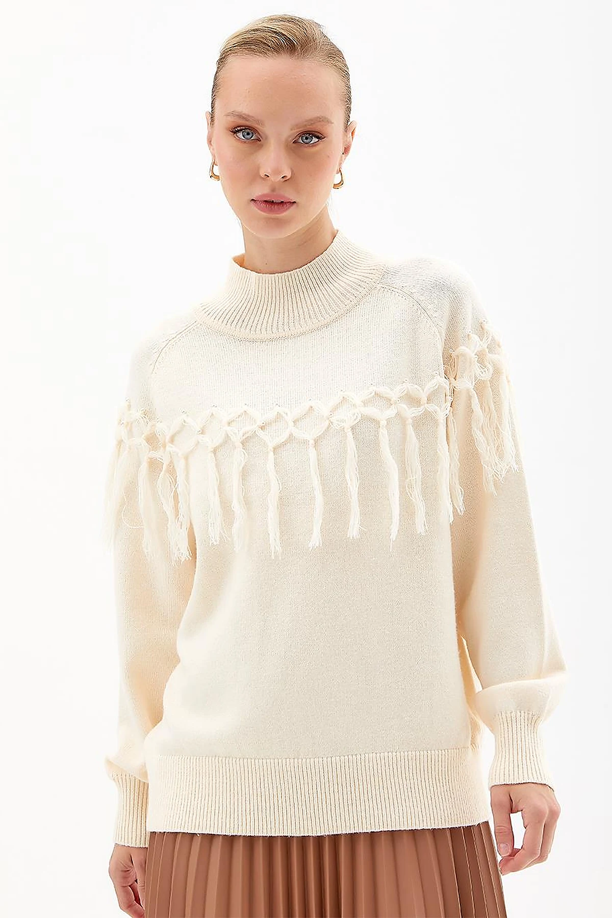 Exclusive Tasseled Knitwear Tunic Stone