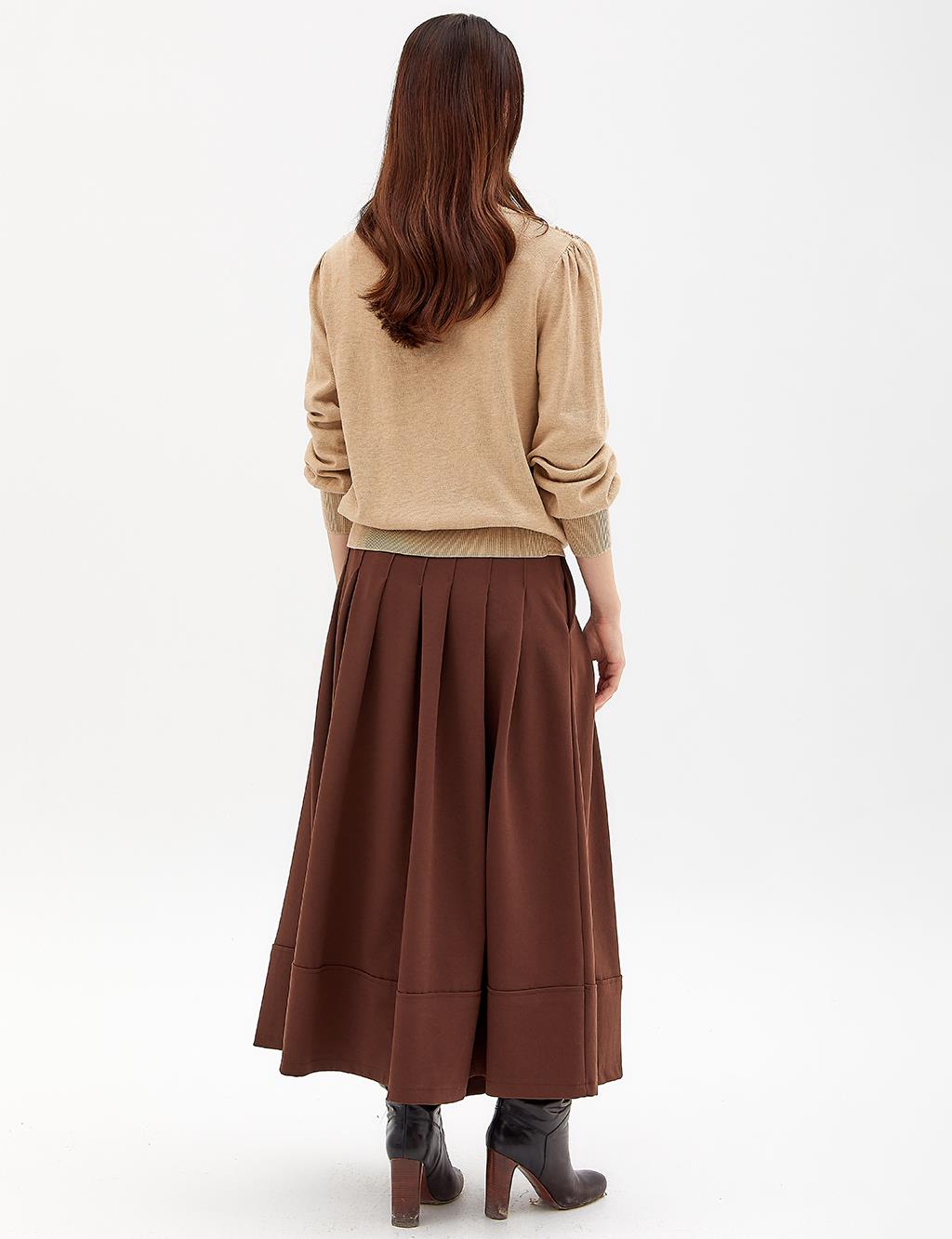 Exclusive Stoned Balloon Sleeve Knitwear Sweater Camel