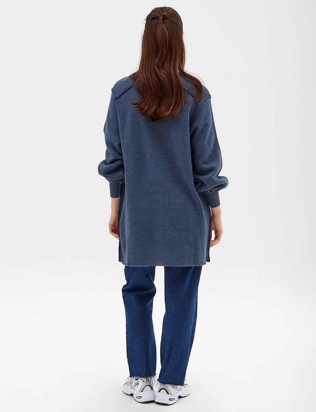 Knitwear Tunic With Chain Detail On The Shoulder, Dark Blue
