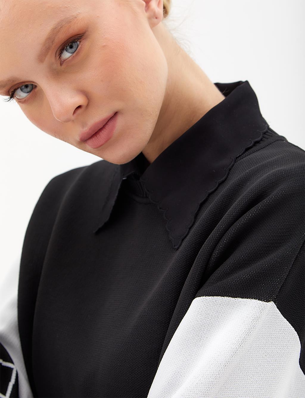 Marble Pattern Crew Neck Knitwear Tunic Black