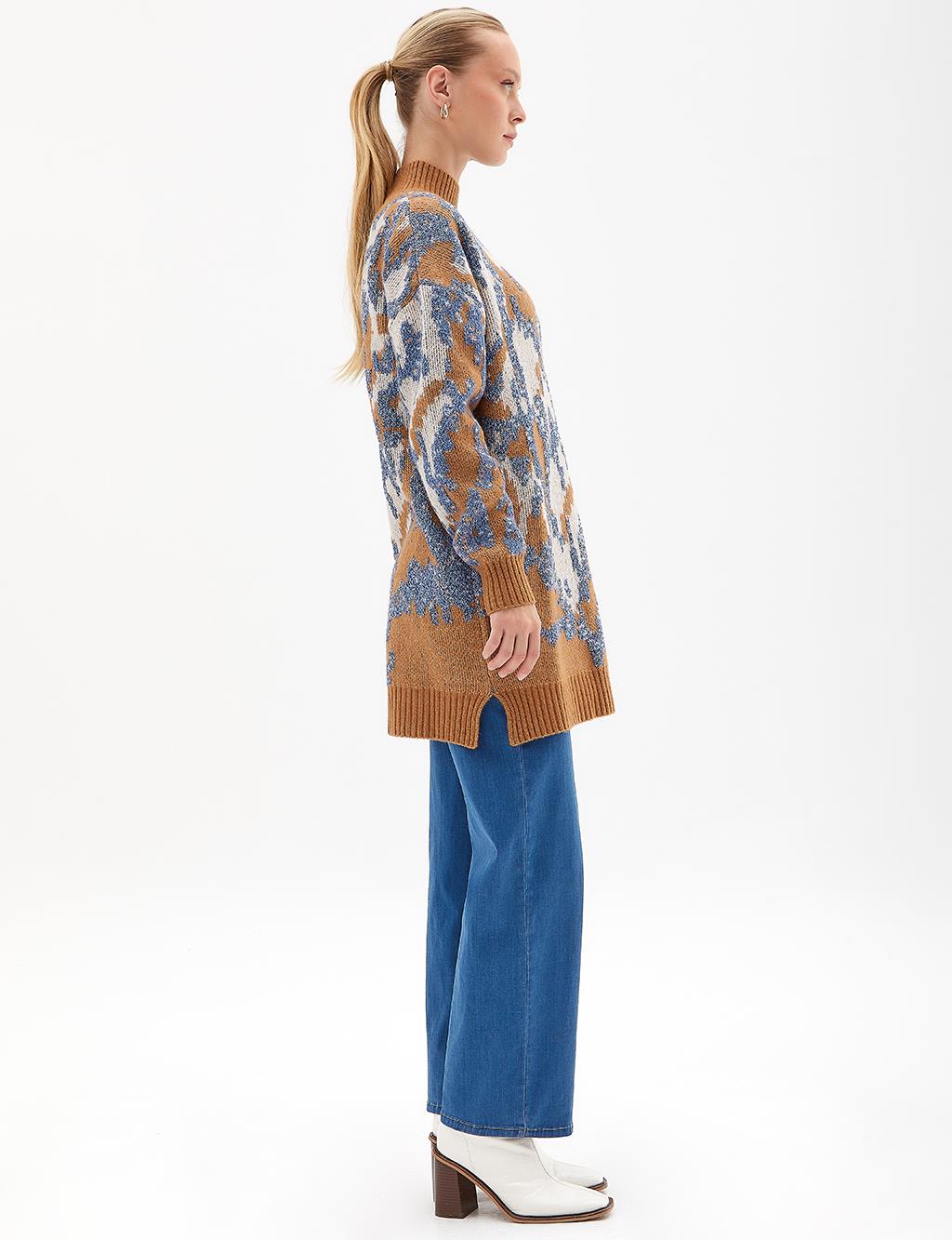 Exclusive Animal Print Glitter Knitwear Tunic İndigo